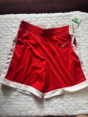 Nike Girls Red Athletic Shorts with White Trim